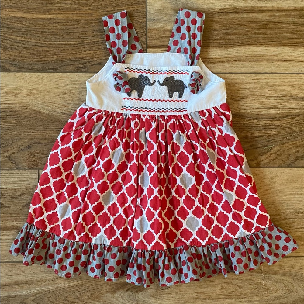 Red and Gray Elephant Pattern Kids Dress Football Alabama